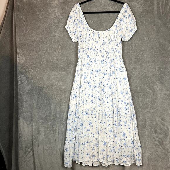 Aeropastale Floral Scoop-Neck Midi Dress Womens L Front Slit Cap Sleeves NWT - Picture 6 of 10